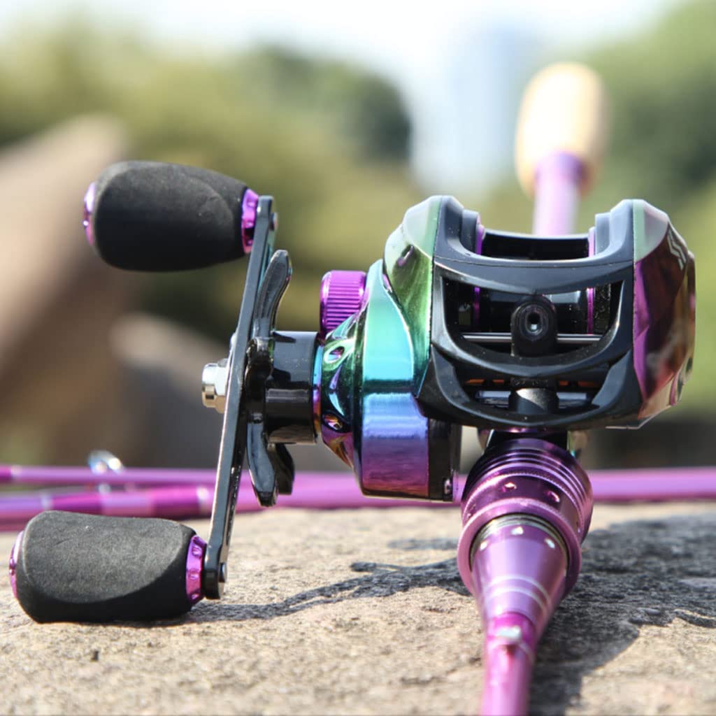 Amazon.co.jp: 2.1 メートル釣り竿コンボ紫 Baitcast ロッド